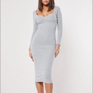Missguided Gray Ribbed Bodycon Dress